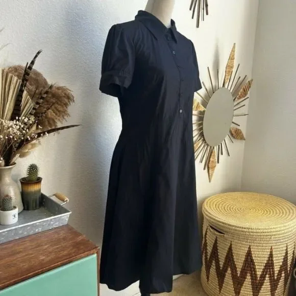 Halogen Womens Fit & Flare Black Shirt Half Button Midi Dress Collared Large - Picture 5 of 12